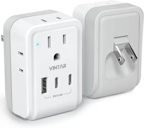 Miniatura 10 de VINTAR - Paquete de 1 adaptador de enchufe de viaje europeo, enchufe de alimentación internacional plegable con 2 salidas de CA, 3 puertos USB