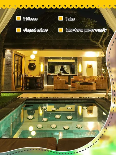 Miniatura 6 de Hortsun 9 luces flotantes de loto con pilas, almohadillas de lirio, flores de piscina, velas flotantes, decoración de plantas de estanque