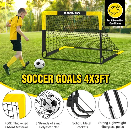 Miniatura 3 de Juego de objetivos de fútbol y balón de fútbol para niños, 6 x 4 pulgadas, 4 x 3 pies, red de fútbol portátil desplegable con objetivos de fútbol