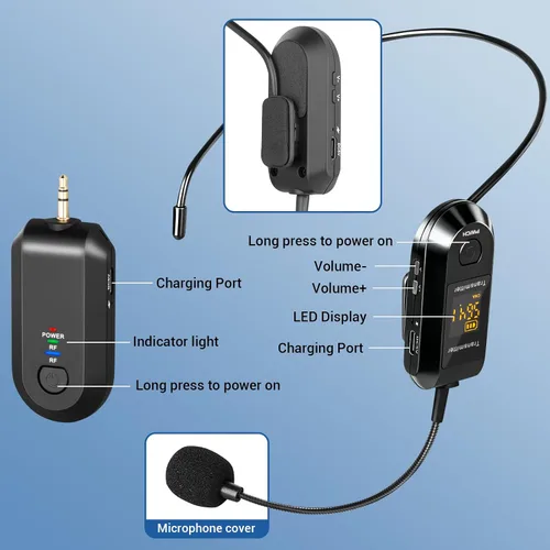 Miniatura 6 de Depusheng Auriculares de micrófono inalámbrico 2.4G, Lavalier y micrófono de mano rango de 160 pies, con enchufe de 1/8 y 1/4 pulgadas para sistema