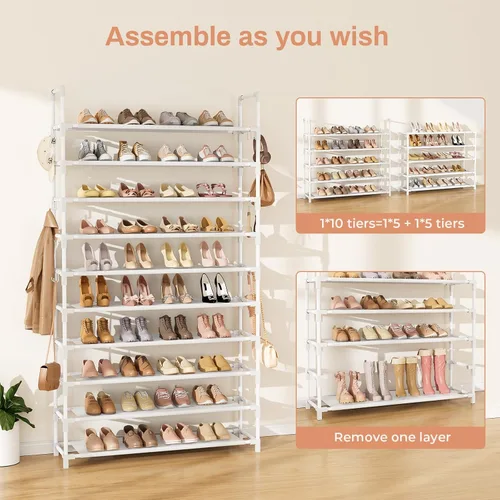 Miniatura 5 de LANTEFUL - Organizador de zapatos de 5 niveles, 12-15 pares, organizador de botas, estante resistente y estrecho para entrada, armarios con ganchos
