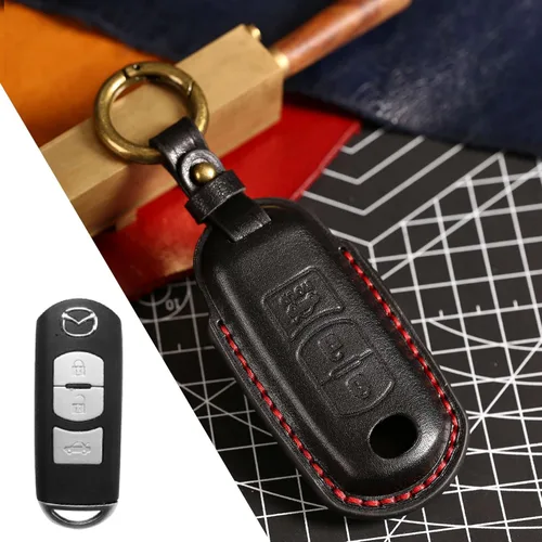 Miniatura 3 de Funda de cuero para llavero de 3 botones compatible con Mazda 2, 3, 3, Axela 5, 6, 6, Atenza 8 CX-3 CX-4 CX-5 CX-7 CX-9 MX-5 MX-5 Miata Accesorios
