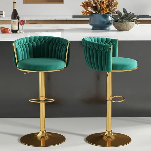 Miniatura 28 de ABET Taburete de Bar Dorado 1UN, Taburetes Giratorios de Terciopelo, Taburetes de Altura Ajustable con Respaldo Tejido, Taburetes de Cocina Modernos