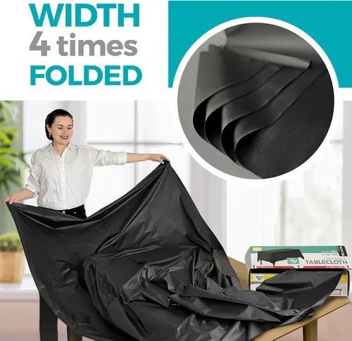 Miniatura 2 de Smarty Kiddo Rollo de mantel de plástico negro de 54 x 100 pies con caja de cortador integrada, mantel desechable para fiestas, pícnic, eventos