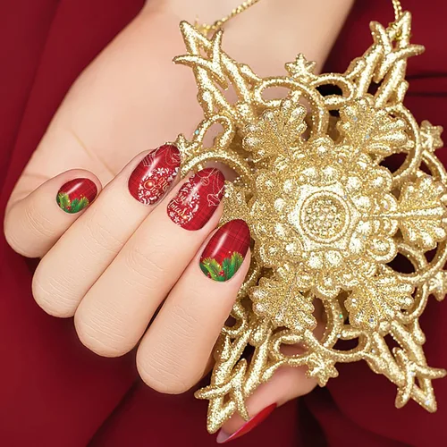 Miniatura 2 de 12 hojas de calcomanías de Navidad para uñas, tiras de esmalte de uñas, autoadhesivas, diseño de Papá Noel, árbol de Navidad, copo de nieve con 2
