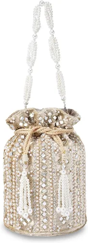 Miniatura 7 de Aheli Indian Potli - Bolso de noche para mujer, bolso de mano étnico para novia con cordón