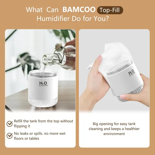 Miniatura 3 de Mini Humidificador Portátil, Apagado Automático, 2 Modos de Niebla, Silencioso, Pequeños Humidificadores para Dormitorio, Viaje, Oficina, 3-Blanco