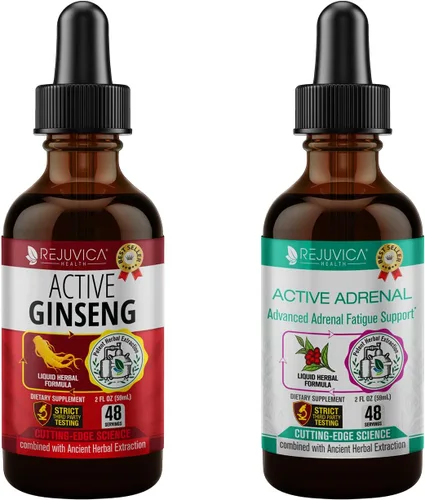 Rejuvica Health Paquete de energía definitiva: ginseng activo y suprarrenal activo. Aumenta tus niveles de energía con ginseng, rodiola,