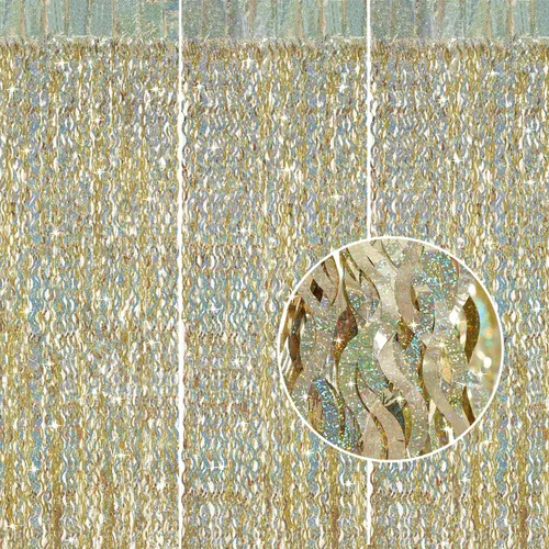 Telón de Fondo de Flecos de Papel Dorado Champán - CYLMFC Paquete de 3 de 3.3 pies x 6.6 pies Telón de Fondo de Cortinas de Flecos de Oropel
