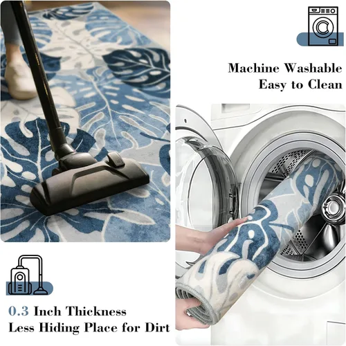Miniatura 3 de Wonnitar Leaf - Alfombra de cocina de 2x3 pies, alfombra azul pequeña para baño, alfombra decorativa lavable para mesita de noche, planta