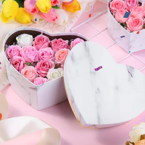 Miniatura 4 de Kosiz 12 cajas en forma de corazón para el día de San Valentín, caja de regalo de mármol anidable con tapas para arreglos florales, regalos de Blanco