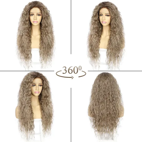 Miniatura 3 de SAPPHIREWIGS Pelucas de encaje frontal color marrón, sin pegamento, onda de agua, de encaje frontal sintético, para mujeres afrodescendientes
