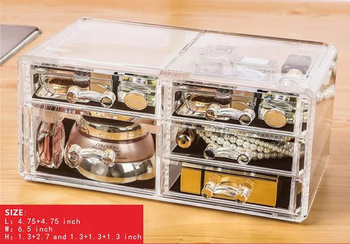 Miniatura 9 de Cq acrylic Paquete de 4 organizadores de maquillaje transparentes, apilables, 11 cajones, organizador de cuidado de la piel, lindo organizador