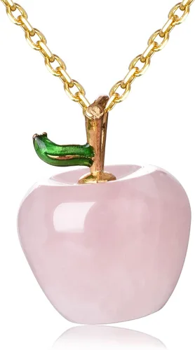ZPMMPZ Collar de manzana, collar de cuarzo rosa, collar de cuarzo rosa manzana, collar con colgante de manzana de cristal rosa para mujeres y niñas,