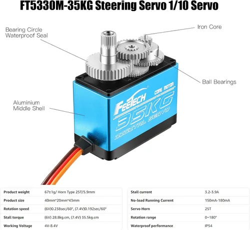 Miniatura 3 de FEETECH Servomotor de 77.2 lbs 7.4 V de alto voltaje impermeable de alto par RC servo servo de metal completo servo digital, caja de aluminio