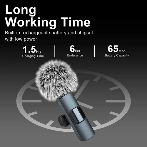 Miniatura 8 de Micrófono Lavalier inalámbrico para iPhone, Android, iPad, tabletas, mini micrófono Bluetooth con cancelación de ruido, transmisión de 65 pies