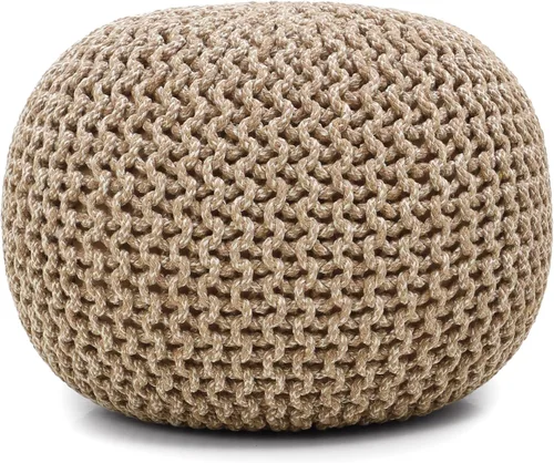 Miniatura 4 de REDEARTH Puf Otomano Redondo - Tejido a Mano con Cable Estilo Boho, Decoración del Hogar, Puf Circular, Reposapiés para Sala de Estar - Guardería