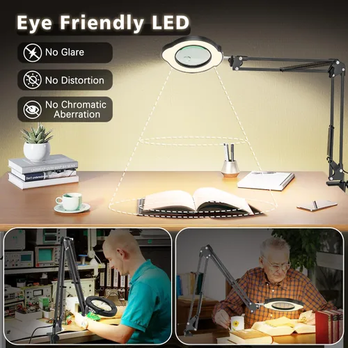 Miniatura 4 de Lupa con luz y abrazadera, lámpara de aumento de escritorio de 15X 10X, lupa de lente de cristal real de 84 LED, 5 modos de color regulable sin