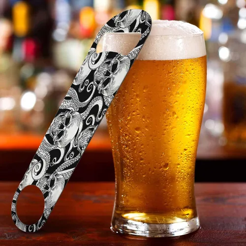 Miniatura 5 de Abrebotellas de acero inoxidable con diseño de calavera, hueso pirata, pulpo, tentáculo, malvado, estilo Rock-N-Roll, llavero para el hogar, cocina
