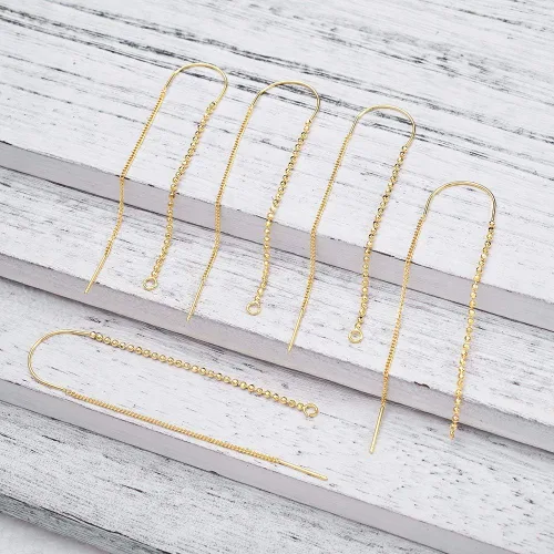 Miniatura 5 de Craftdady 10 hilos de cadena larga de oro de 18 quilates de 2.85 pulgadas de bola/cruz de eslabones colgantes con puente, anillo de salto