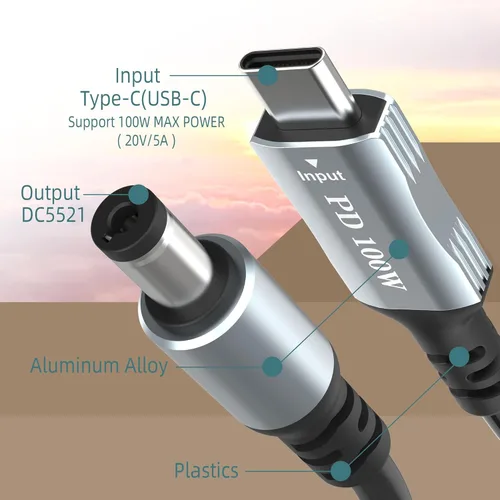 Miniatura 3 de Cable de alimentación USB C a CC de 3.3 pies x 0.083 in, para laptop Starlink mini cable de carga USB C entrada a salida DC5521 20V5A, funciona
