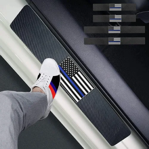 4 unidades de protectores de fibra de carbono para umbral de puertas delanteras/traseras de automóvil, con adhesivo, decorativo, protección contra