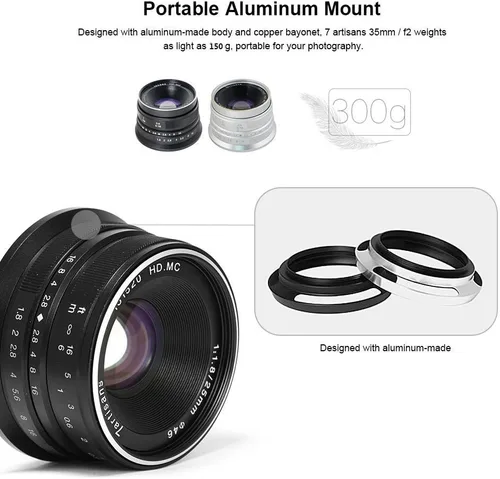 Miniatura 5 de 7artisans 25mm F1.8 APS-C Lente fija manual para cámaras Fuji X-A1 X-A10 X-A2, X-A3 X-at X-M1 XM2 X-T1 X-T10 X-T2 X-T20 X-Pro1 X-Pro2 X-E1 X-E2