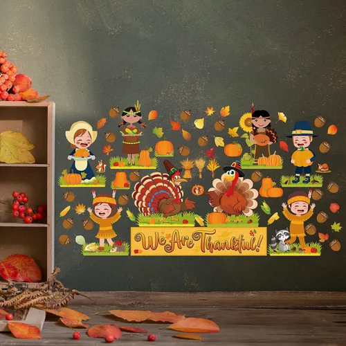 Miniatura 7 de Chinco Juego de 64 tablones de anuncios de Acción de Gracias, otoño, otoño, decoración de tablón de anuncios con texto en inglés "We Are Thankful