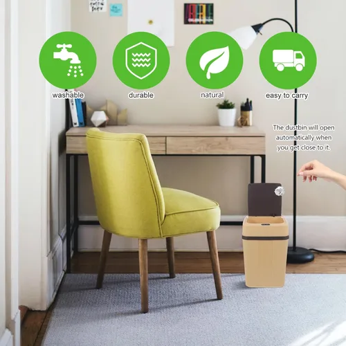 Miniatura 3 de Automatic Touchless Trash Can Smart Sensor Garbage Bin for Kitchen Office Bedroom Bathroom Practical Large Capacity Waste Container in Khaki
