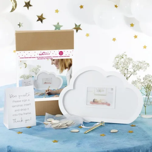 Miniatura 2 de Kate Aspen Libro de Invitados para Baby Shower Marco de Nube con Gotas de Lluvia de Madera Alternativa de Libro de Invitados, Decoración