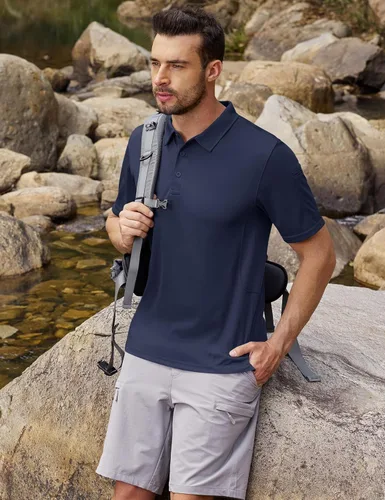 Miniatura 6 de CRYSULLY Camisas polo de manga corta para hombre, secado rápido, tácticas, con cuello, camisa de golf de piqué
