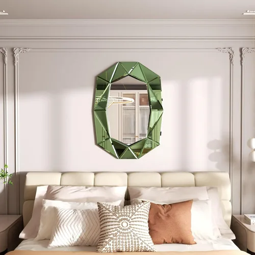 Miniatura 7 de Espejo de pared ovalado con forma de diamante, elegante marco de cristal, 40 x 28 pulgadas, color verde