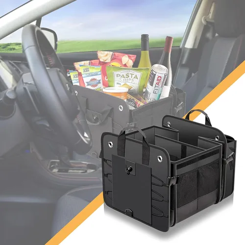 Miniatura 3 de Organizador de maletero de coche con tapa y bolsa enfriadora a prueba de fugas removible, cubierta plegable, organizadores grandes de maletero