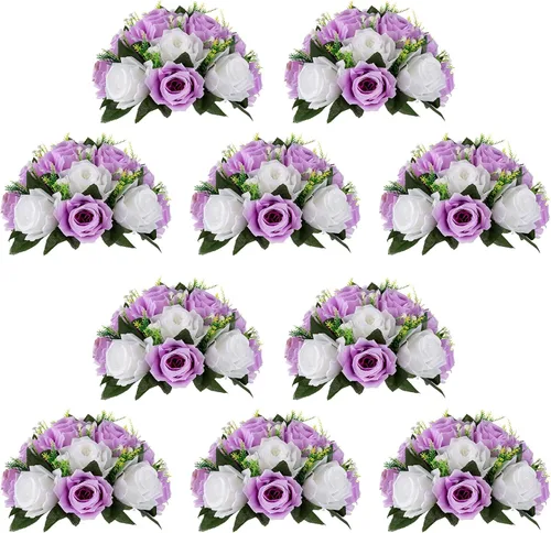 Miniatura 69 de NUPTIO Centros de mesa de flores blancas para mesas: 6 piezas de arreglo de bolas de flores artificiales para fiesta de boda, rosa floral falsa