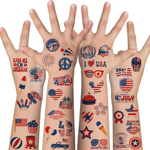 Trajes para mujer del 4 de julio, paquete de 120 tatuajes patrióticos de bandera de Estados Unidos, color rojo, blanco y azul, suministros para