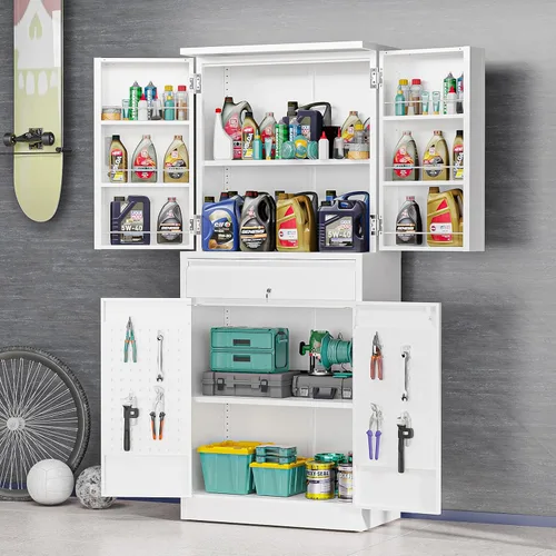 Miniatura 22 de VINGLI Armario de Pared para Garaje con Puertas con Cerradura y Estante Ajustable, Gabinete de Pared de Metal, Gabinete de Almacenamiento Superior