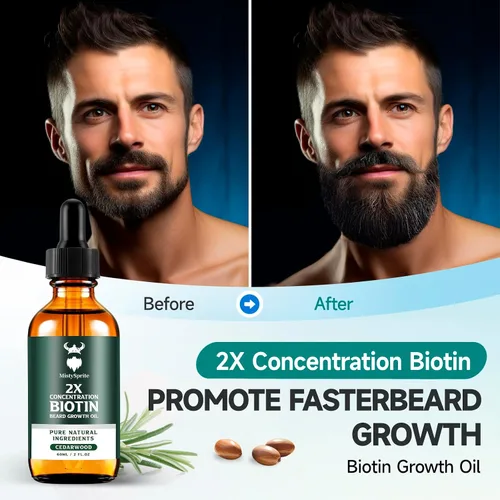 Miniatura 2 de Aceite para el crecimiento de la barba, aceite de biotina para barba de concentración 2X para hombres (2 onzas), aceite natural para barba