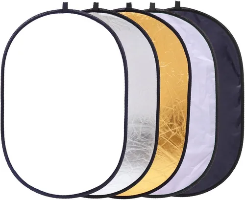 Miniatura 8 de Reflector portátil de fotografía plateado y blanco, reflector ovalado plegable 2 en 1 de 23 x 35 pulgadas/23.6x35.4 in, reflector de luz multidisco