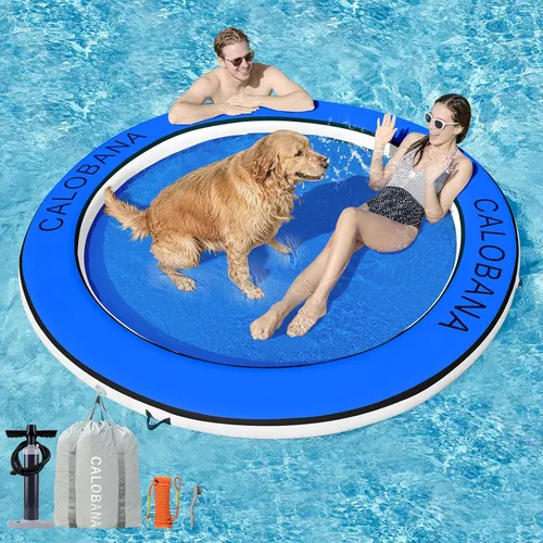 CALOBANA Hamaca de agua inflable redonda flotante, flota lago isla balsa plataforma de muelle inflable para adultos, piscina, río, fiesta en la