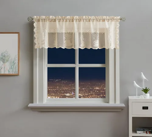 Miniatura 10 de Warm Home Designs El paquete de 3 cortinas de lino dorado para ventana de cocina incluye 2 niveles de 24 pulgadas y cenefa con festón. Juego