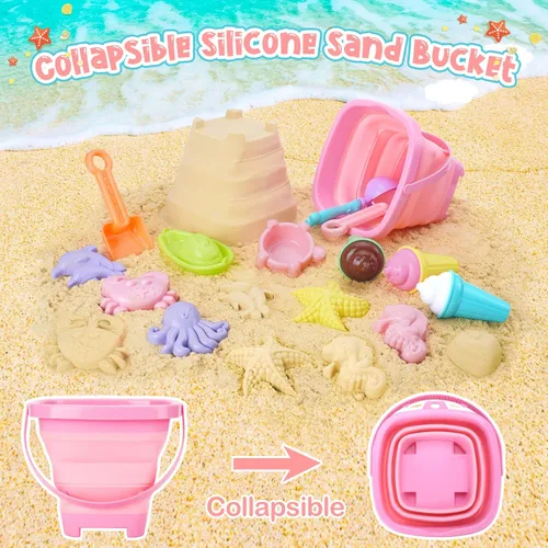 Miniatura 7 de REZUCREY Juguetes de playa, juguetes de arena de helado para niños pequeños, con cubo plegable y palas para niños con bolsa, juguetes de viaje