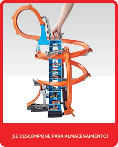 Miniatura 3 de Hot Wheels Sky Crash Tower Track Set - Juego de pistas de torre de 2.5+ pies / 83 cm de altura con refuerzo motorizado, pista naranja y 1 vehículo