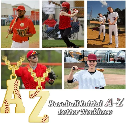 Miniatura 5 de AIAINAGI Collar de béisbol con letra A-Z para niños, dije de béisbol de acero inoxidable, cadena de plata de 22 pulgadas, regalo de béisbol