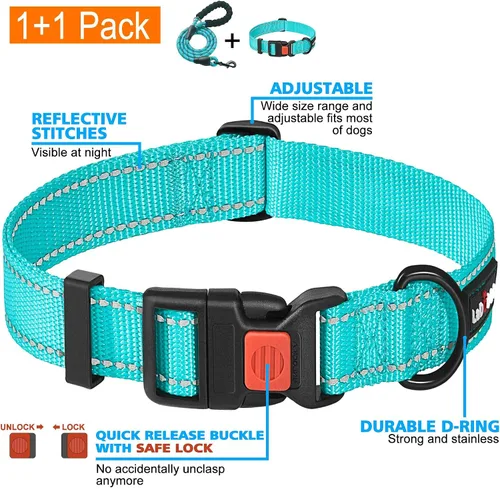 Miniatura 3 de Ladoogo Correa para perro resistente, mango acolchado cómodo, 5 pies de largo - Correas para perros pequeños, medianos y grandes