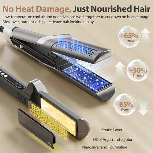 Miniatura 3 de Quico - Alisador de aire para el cabello mejorado, 100-240 V, doble voltaje, flujo de aire de alta velocidad, alisador y rizador 2 en 1, alisador