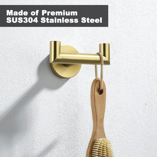 Miniatura 3 de Ganchos para toallas para baños, gancho de toallas de oro cepillado para cocina y baño, gancho de acero inoxidable SUS304, ganchos dobles