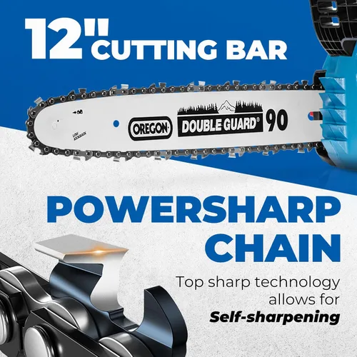 Miniatura 7 de Dong Cheng - Motosierra inalámbrica sin escobillas de 12 pulgadas, con batería de 20V de 4000mAh, velocidad de cadena de 12 m/s, tensado sin