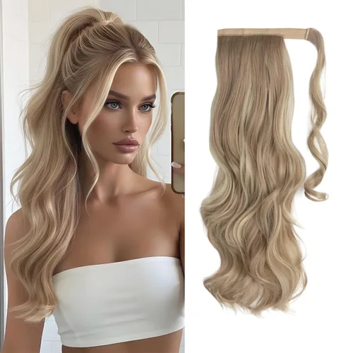 Miniatura 14 de CJL HAIR Extensión de cola de caballo de 18 pulgadas con cabello rizado y ondulado, clip de cola de caballo, peluca sintética falsa para mujeres