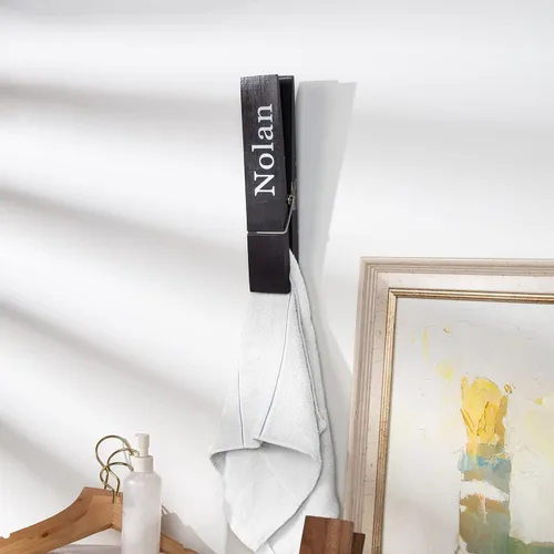 Miniatura 4 de Ganchos grandes de madera personalizados con nombre grabado personalizado de 12 pulgadas, clips para la ropa, toallero, decoración de pared de baño