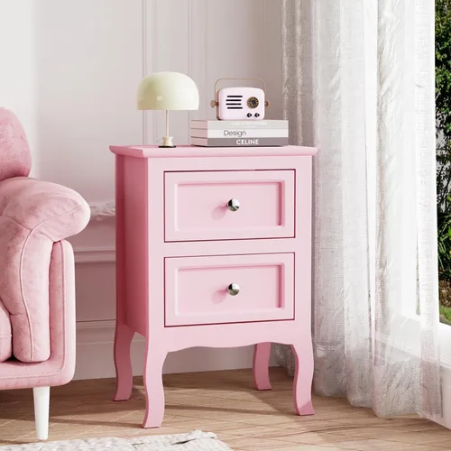 Miniatura 11 de Bonnlo Juego de 2 mesitas de noche blancas con 2 cajones, mesa auxiliar de cama/mesita de noche, mesita de noche pequeña para dormitorio, espacios